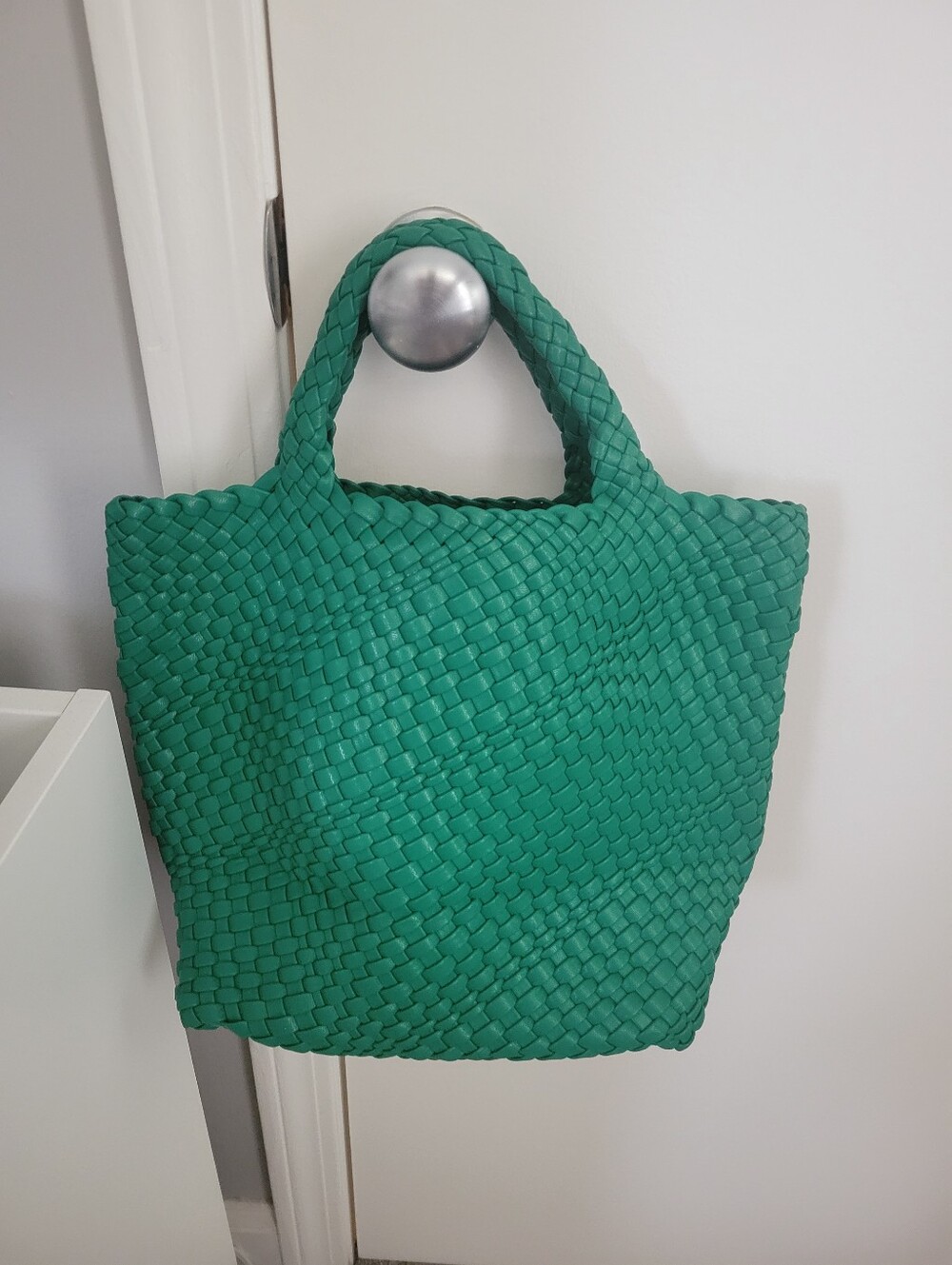 Woven Tote Bag in Emerald Green